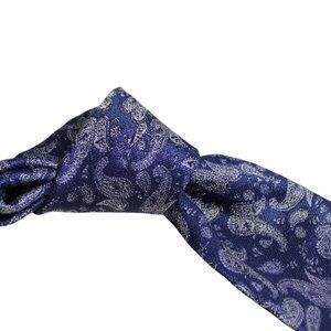 PRINCIPE Men's Tie 100% Silk, 3.25" Wide - Grey, Black & Blue Paisley
